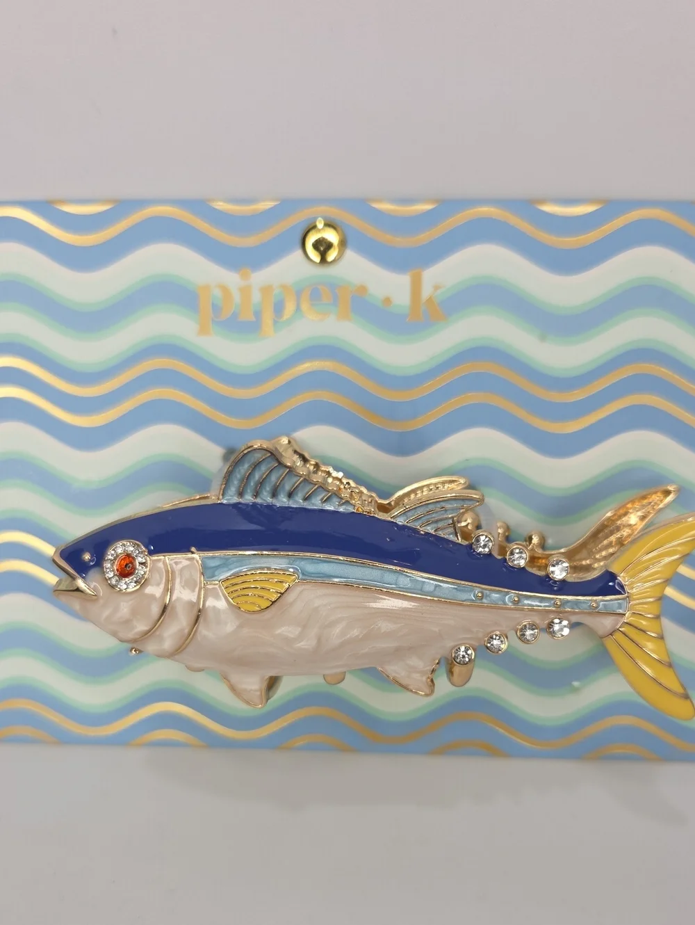 🐟▪️Piper K ▪️ Blue, Yellow & Pearl Fish Hair Metal Claw Clip
